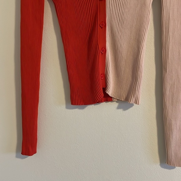 Staud Cargo Sweater Colorblock Cardigan Women’s Size Small Ribbed Orange Peach - Picture 5 of 8